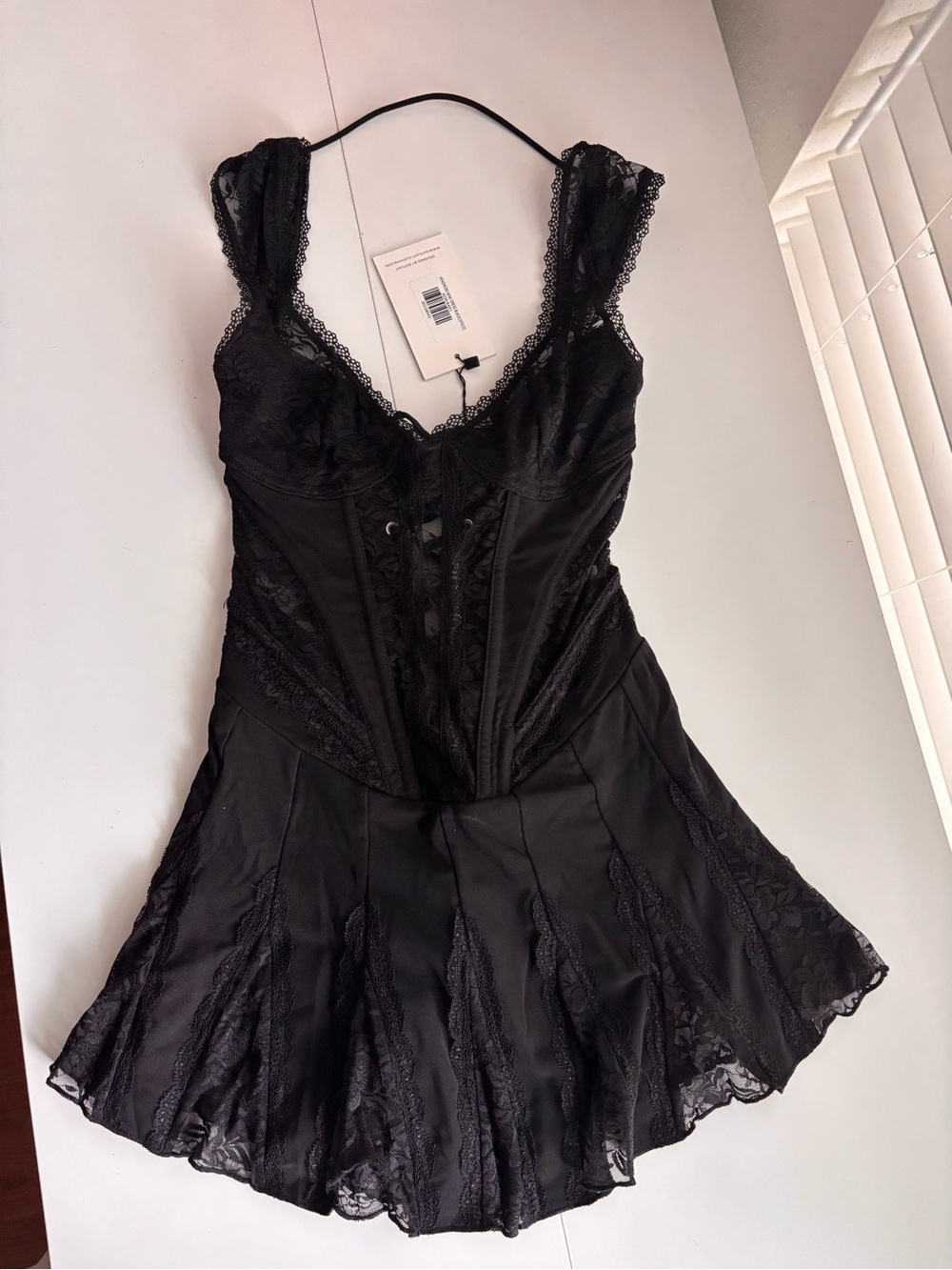 Black Lace Mini Dress with Corset Bodice